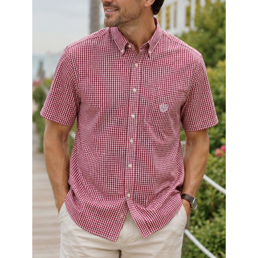 Chaps Easy Care Red Gingham Button Down Shirt XL Cotton Blend Casual Classic
